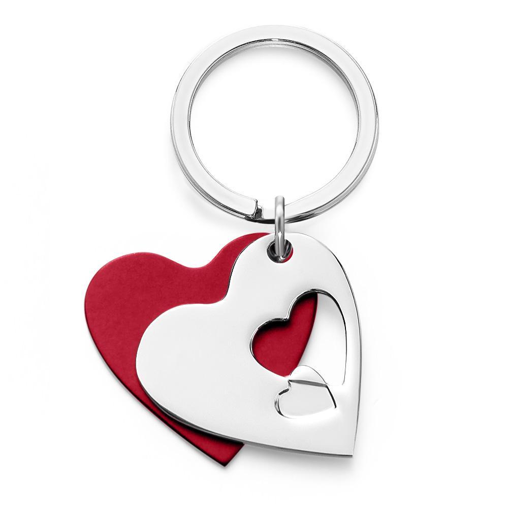 Two Hearts are Better Than One Personalized Layered Cut Out Heart Keychain Engraved Keychain Gift for Love - soufeelus