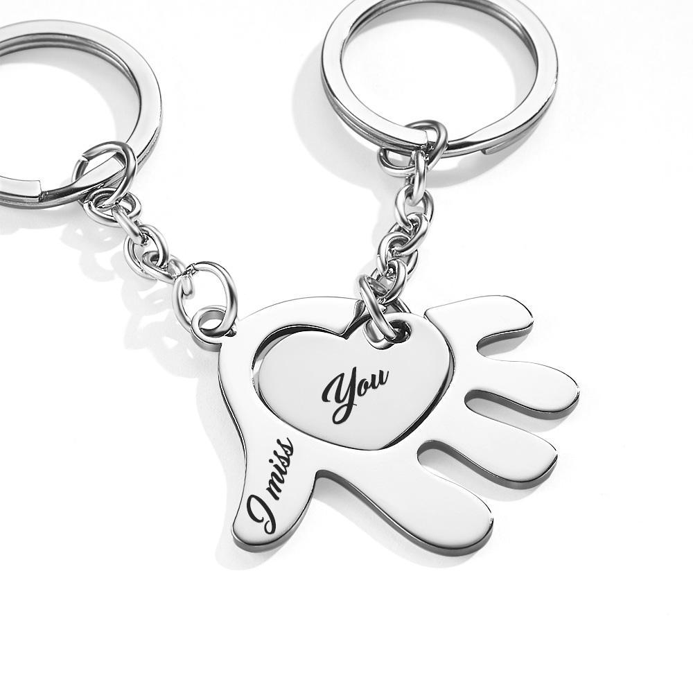 Custom Heart in Hand Couple Keychain Set Engravable Anniversary Keychain Gift from Him Her - soufeelus