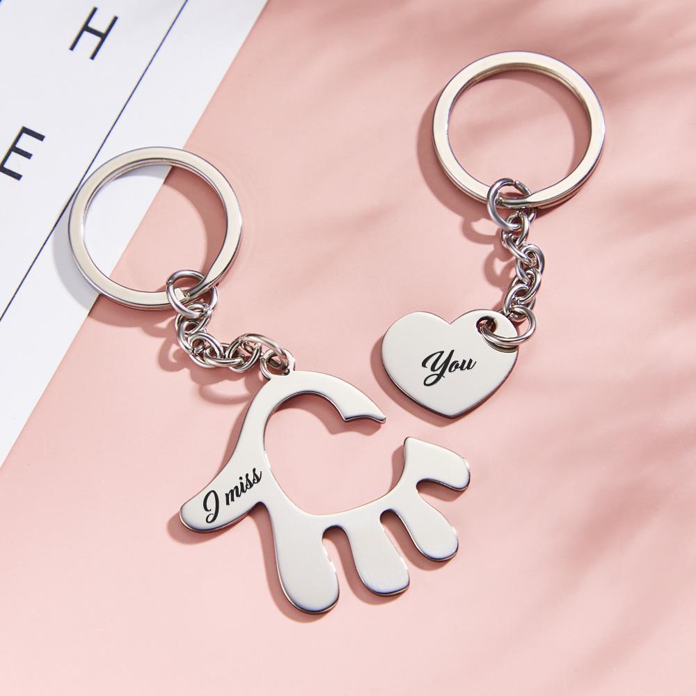 Custom Heart in Hand Couple Keychain Set Engravable Anniversary Keychain Gift from Him Her - soufeelus