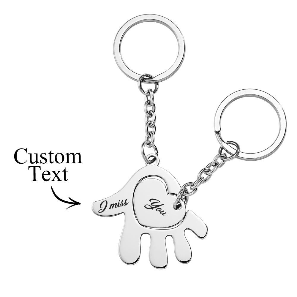 Custom Heart in Hand Couple Keychain Set Engravable Anniversary Keychain Gift from Him Her