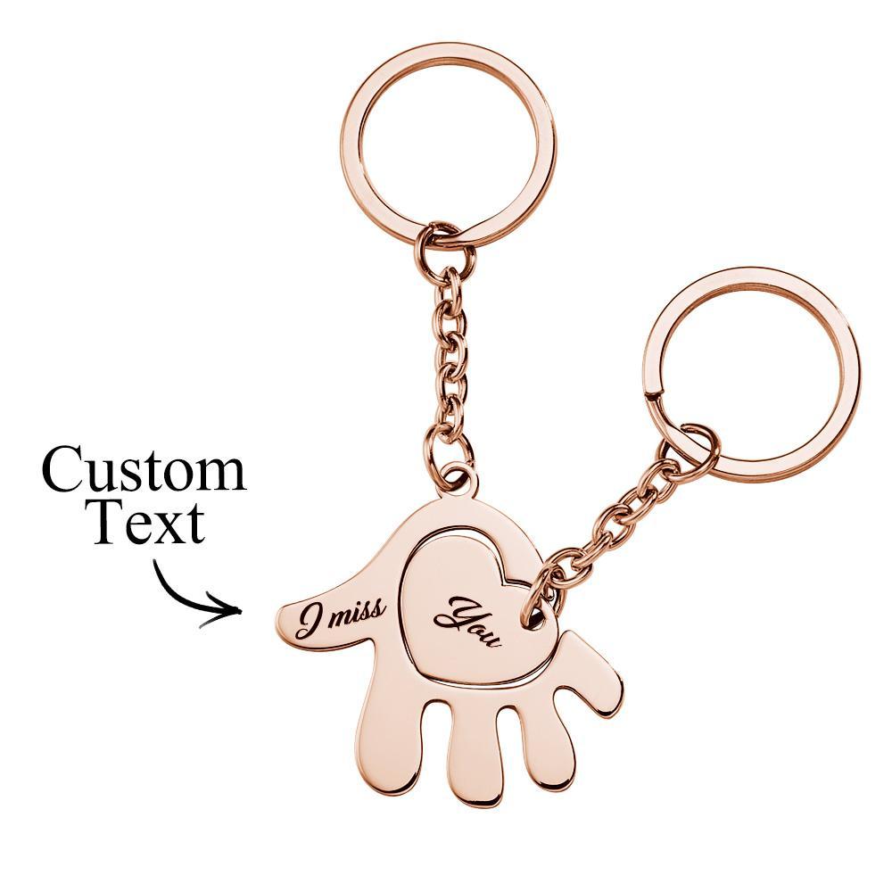 Custom Heart in Hand Couple Keychain Set Engravable Anniversary Keychain Gift from Him Her - soufeelus