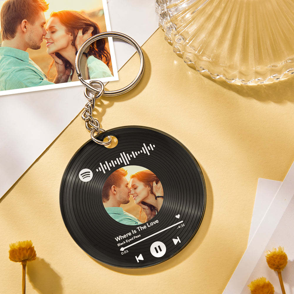 Custom Photo and Date Keychains Scannable Spotify Code Acrylic Anniversary Key Chain Gifts for Couple - soufeelus