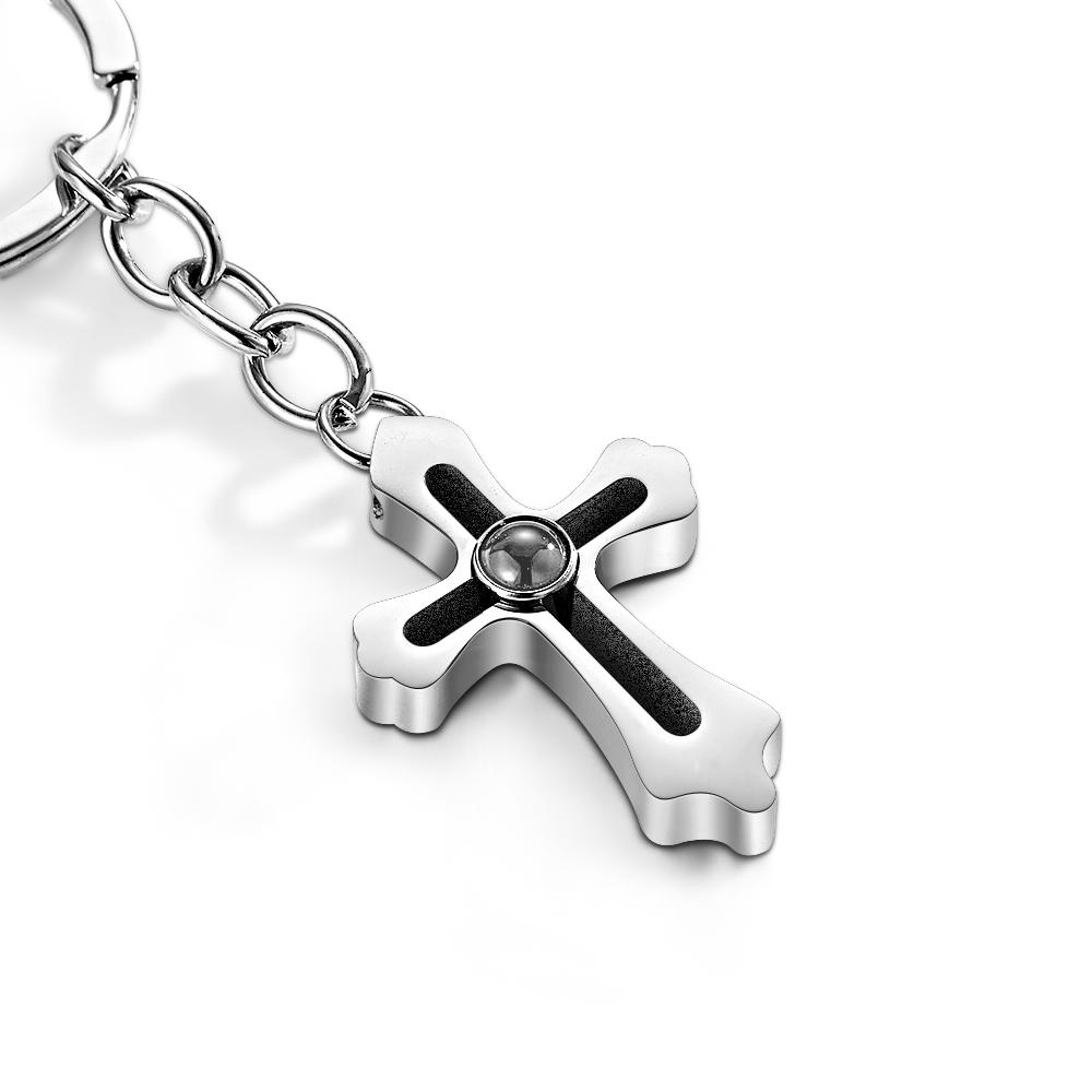 Cross Projection Keychain Photo Keychain Personalized Cross keychain Gift Faith Jewelry For Him - soufeelus