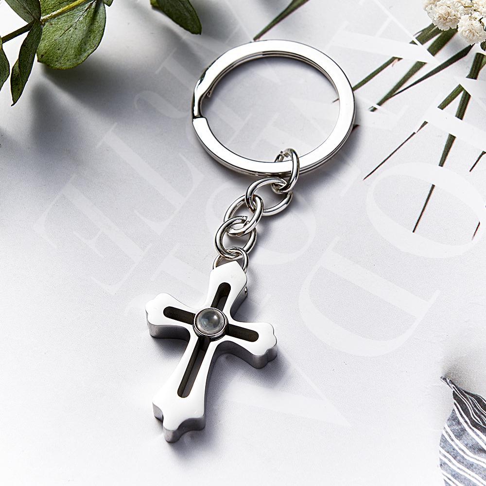 Cross Projection Keychain Photo Keychain Personalized Cross keychain Gift Faith Jewelry For Him - soufeelus