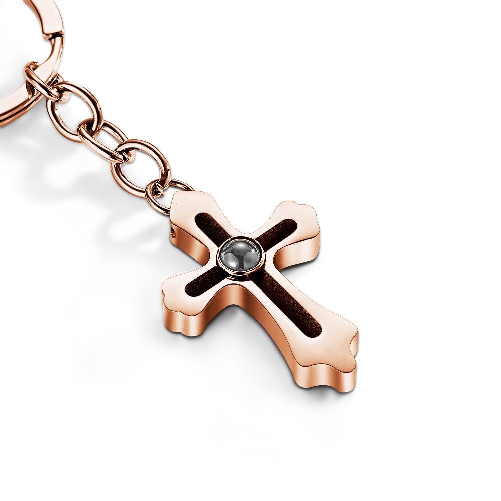 Cross Projection Keychain Photo Keychain Personalized Cross keychain Gift Faith Jewelry For Him - soufeelus