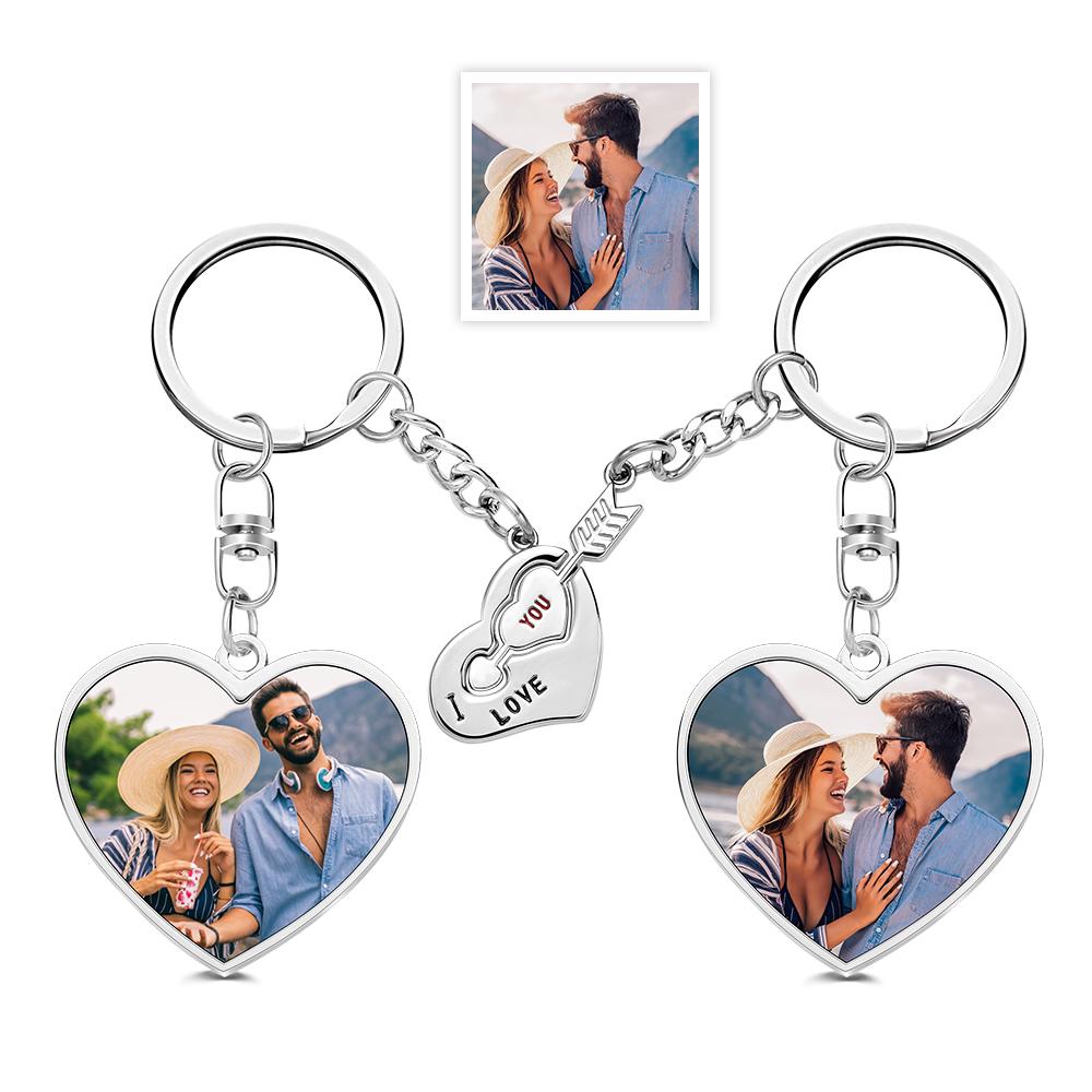 A Pair of Custom Keychain with Photo and Cupid Arrow and Heart for Lover - soufeelus
