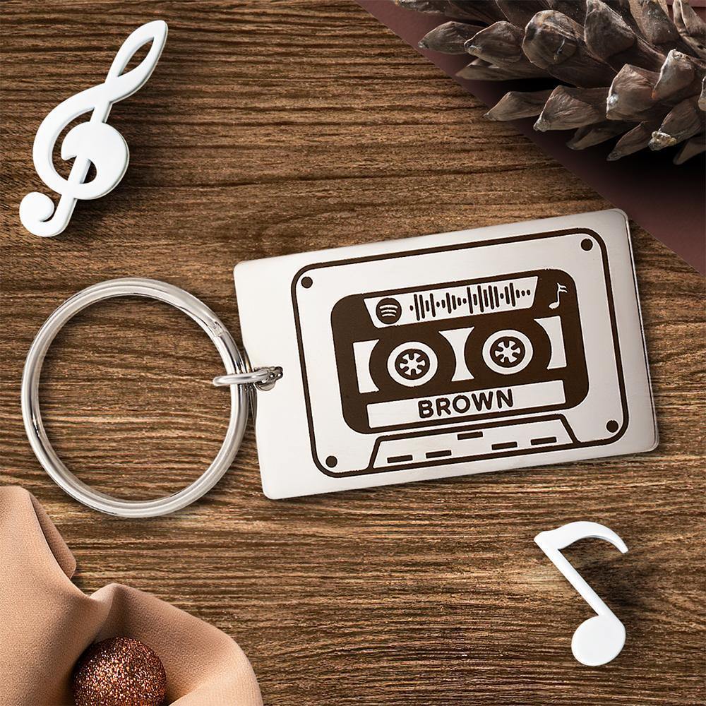 Spotify Custom Keychains Engraved Keychain Musicial Gift Silver - soufeelus