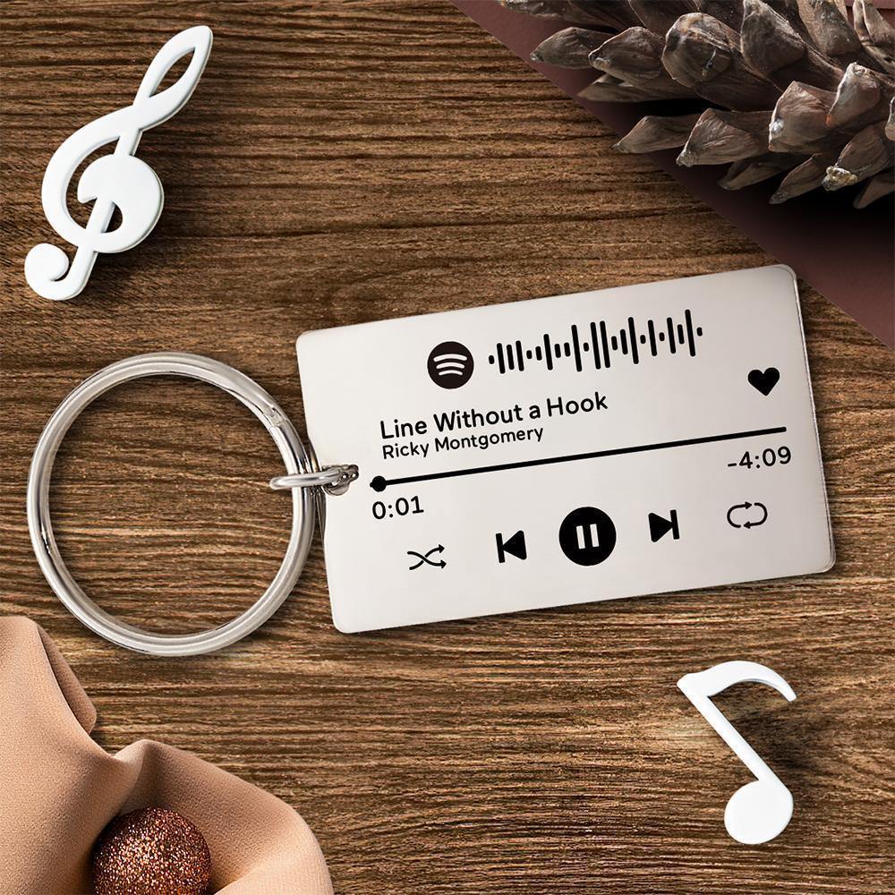 Keychain Custom Engraved Spotify Code Gifts For Him Black