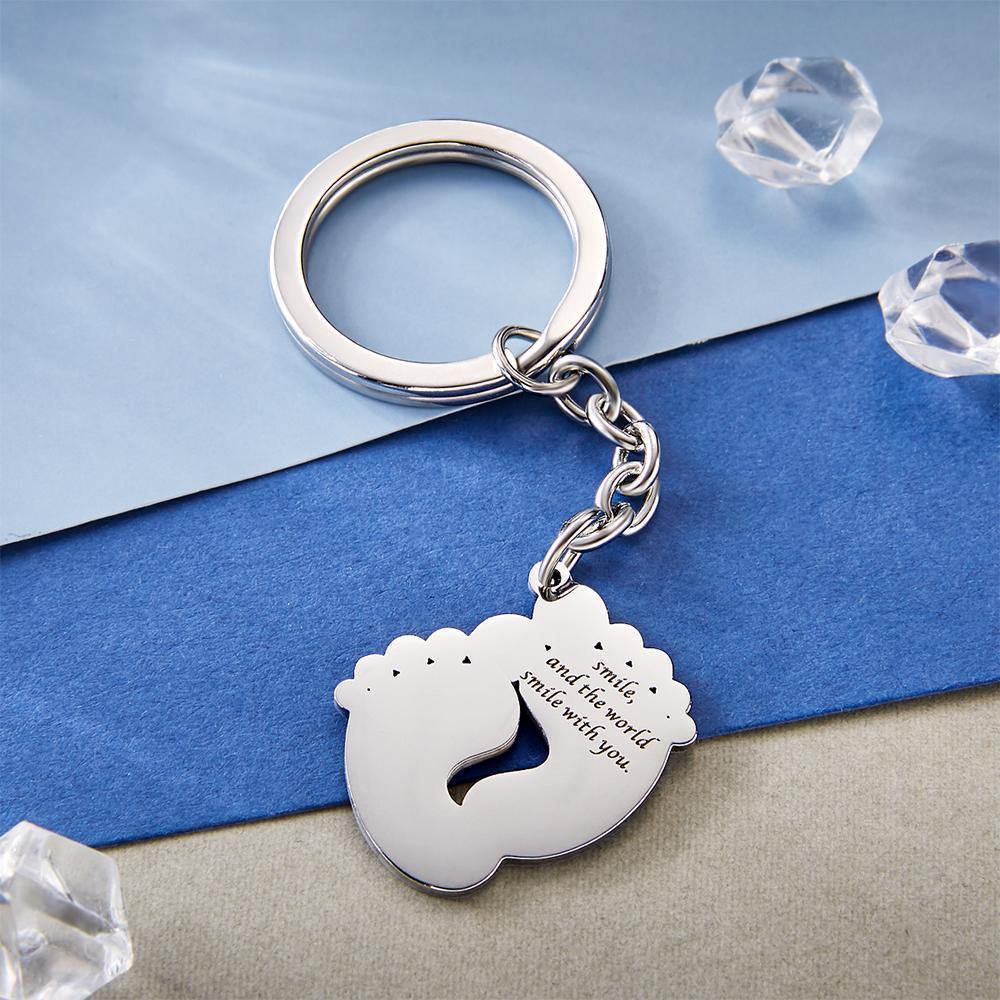 Custom Photo Feet Shape Silver Keychain - soufeelus