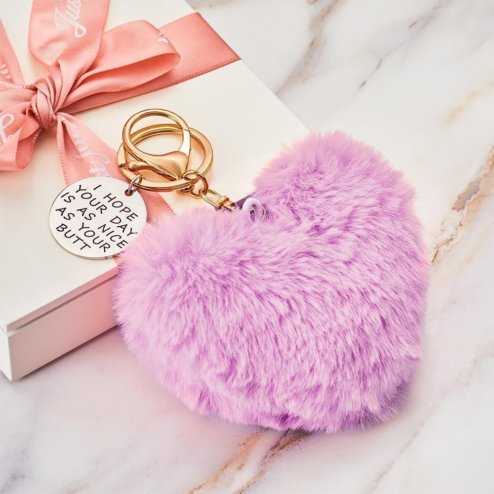 Furry And Funny Keyring for Girlfriend or Wife Pink ,Personalised Gift Idea for Wife - soufeelus