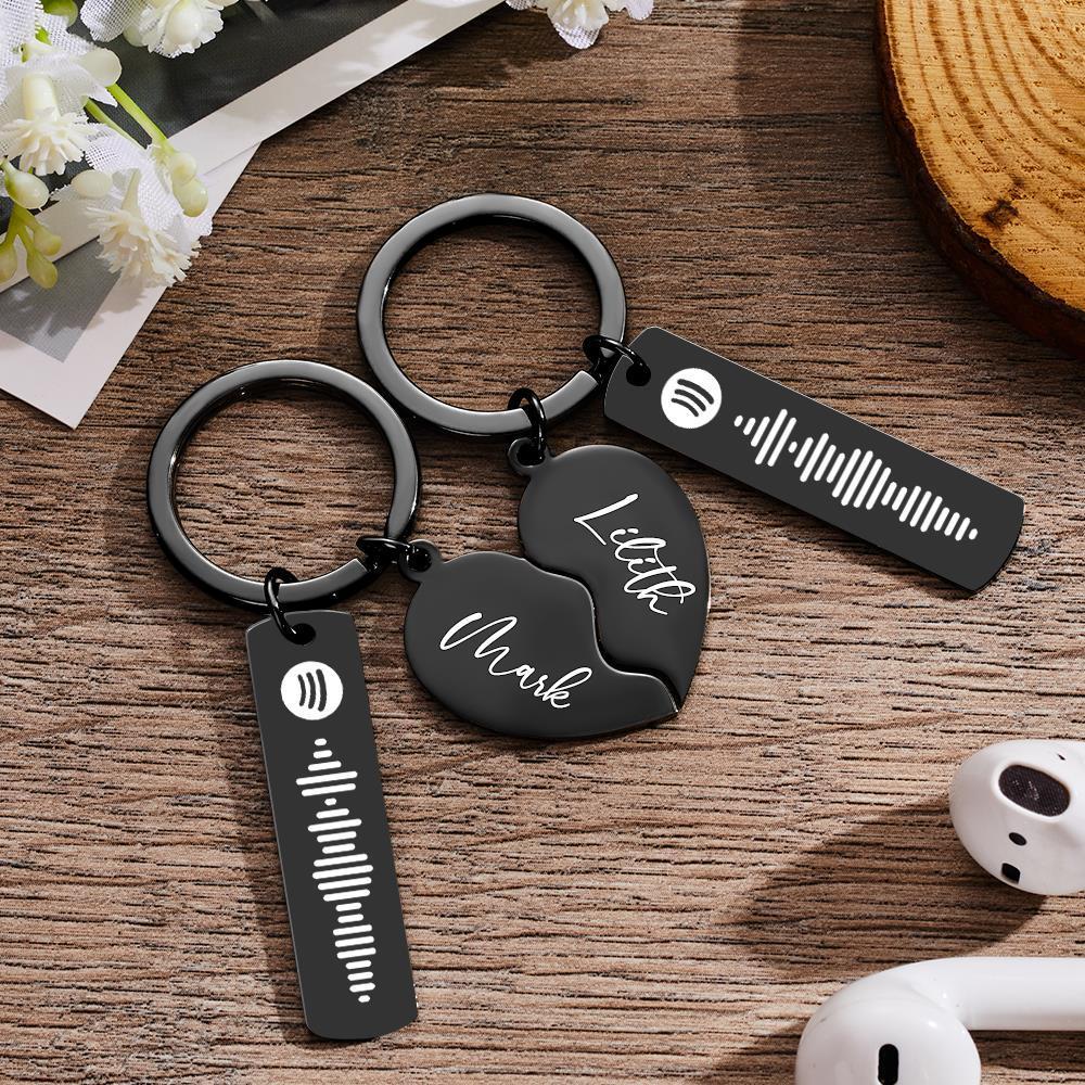 2 Personalized Spotify Code Keychain Engraved Name in Heart Shape Keychain  Valentines Day Gift - 