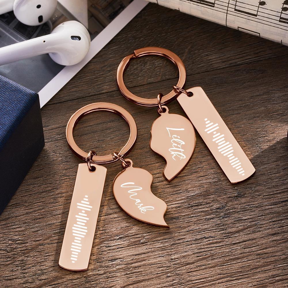 Personalized Music Code Keychain Custom Name in Heart Shape Keychain for Her
