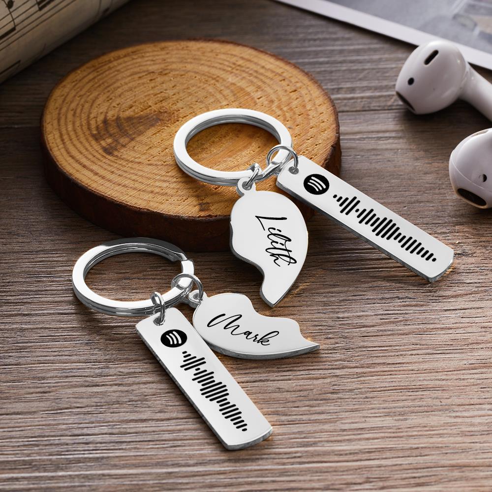 Personalized Spotify Code Keychain Custom Name in Heart Shape Keychain for Her -