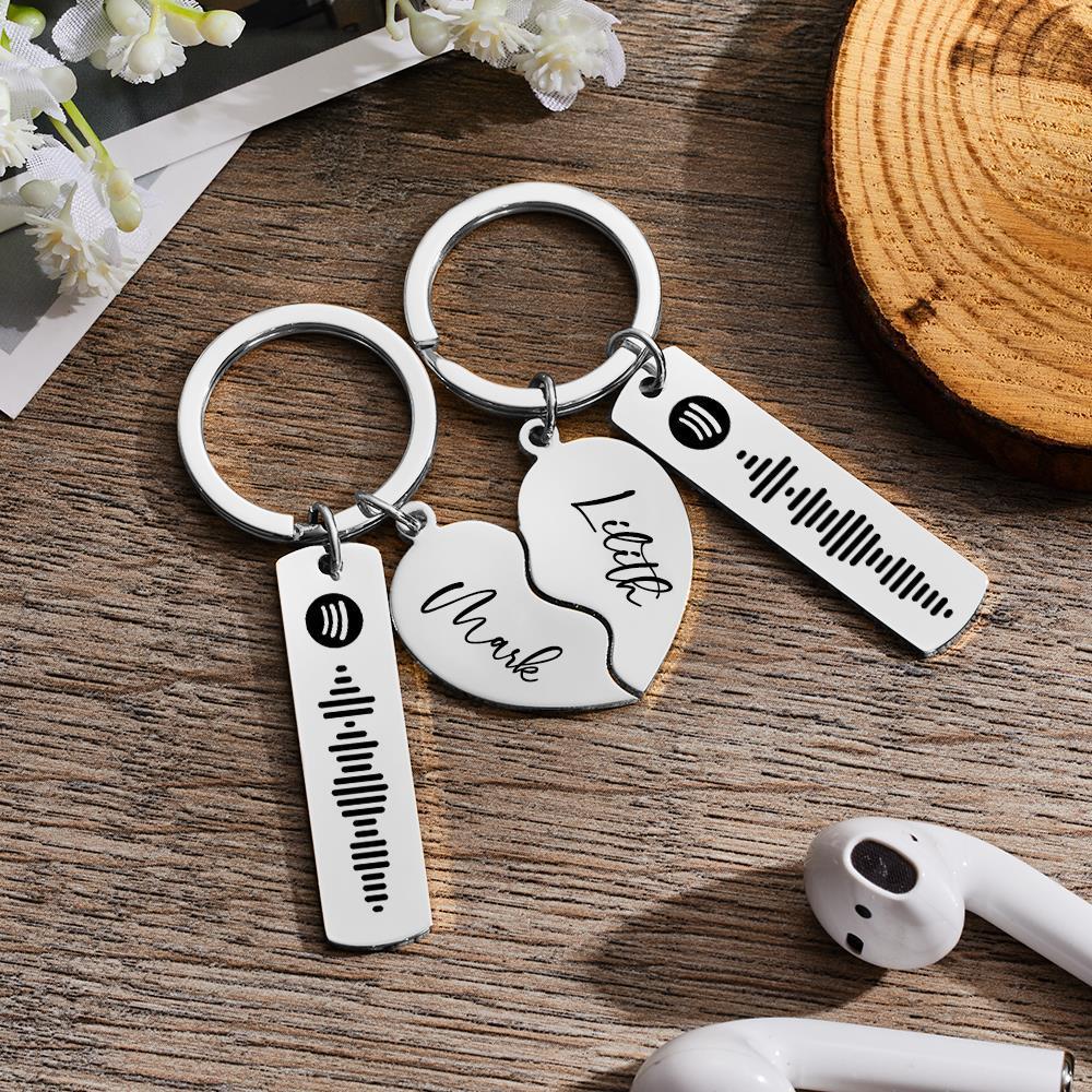 Customized Scannable Spotify Code Plaque Keychain Music and Photo, Song Keychain,Engraved Keychain Anniversary Gifts For Lovers - soufeelus