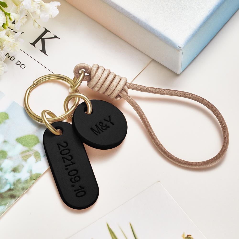 Custom Engraved Keychain Round Anniversary Date Keychain Gift for Anniversary