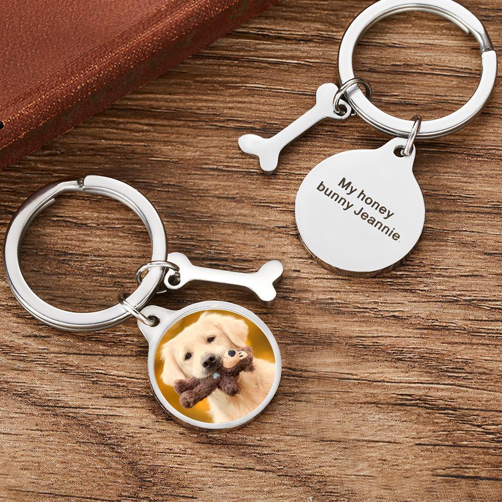 Custom Photo Engraved Word Pet Photo Keychain Custom Dog Keychain Gift To Him