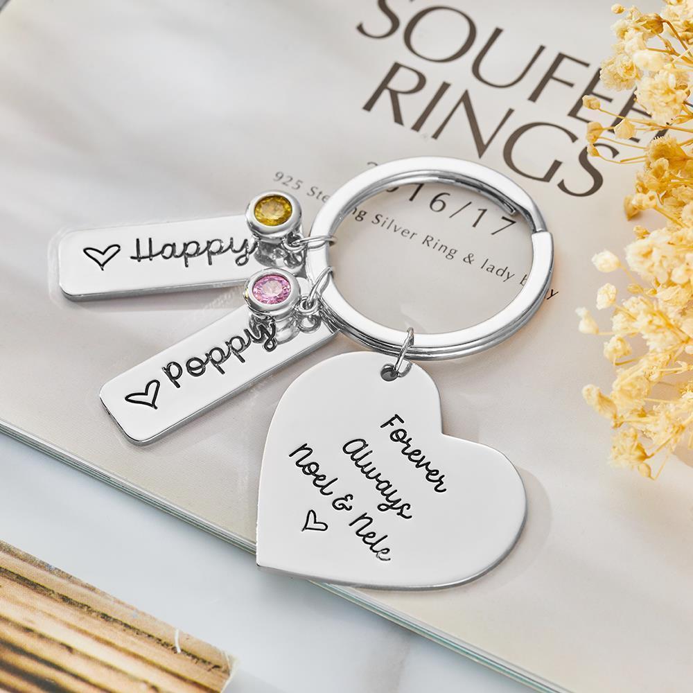 Custom Engraved Diamond Heart Keychains Lettering Optional Rectangular Lettering Number of Gifts for Lover