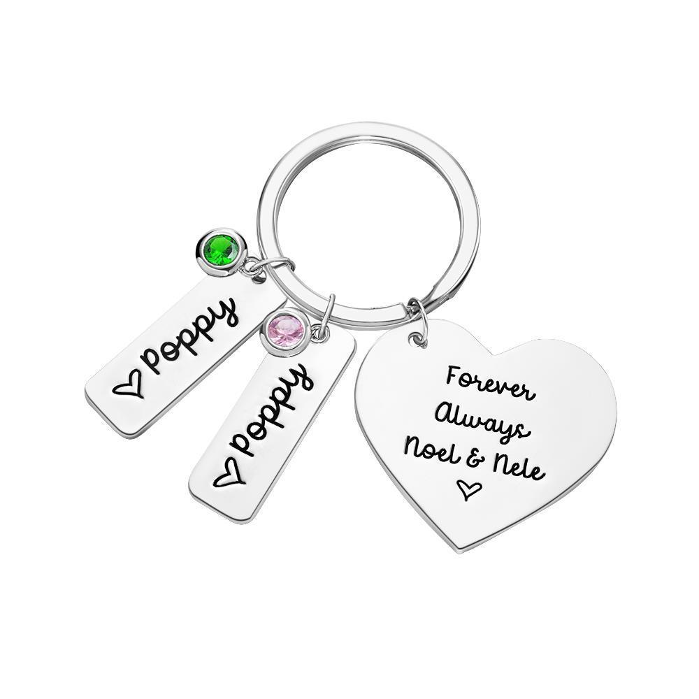 Custom Engraved Diamond Heart Keychains Lettering Optional Rectangular Lettering Number of Gifts for Lover