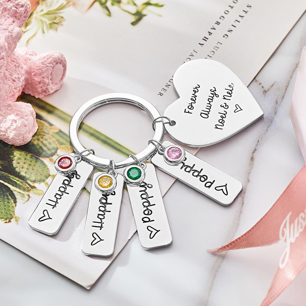 Custom Engraved Diamond Heart Keychains Lettering Optional Rectangular Lettering Number of Gifts for Lover