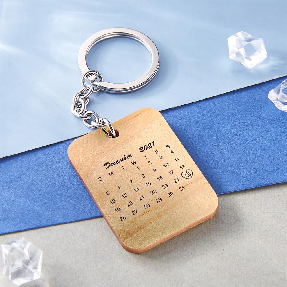 Custom Keychain, Personalized Photo and Date Wooden Key Ring Gift For Him detail