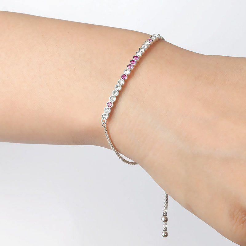 Pink Soufeel Crystal Sparkling Strand Bracelet Silver - Length Adjustable - soufeelus