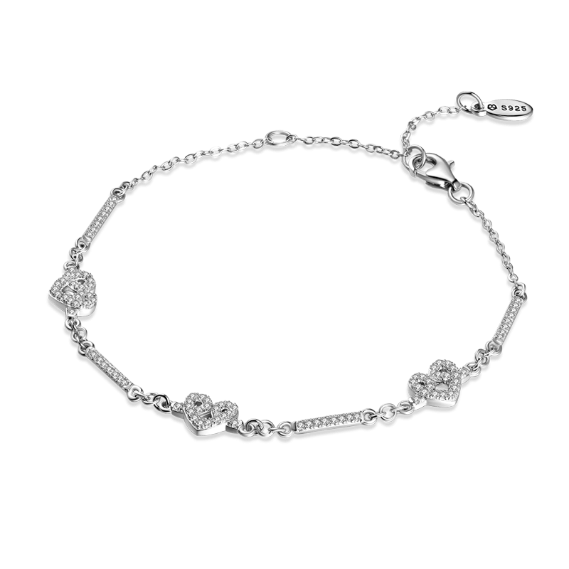 Love You Forever Silver Bracelet with CZ - Length Adjustable - soufeelus