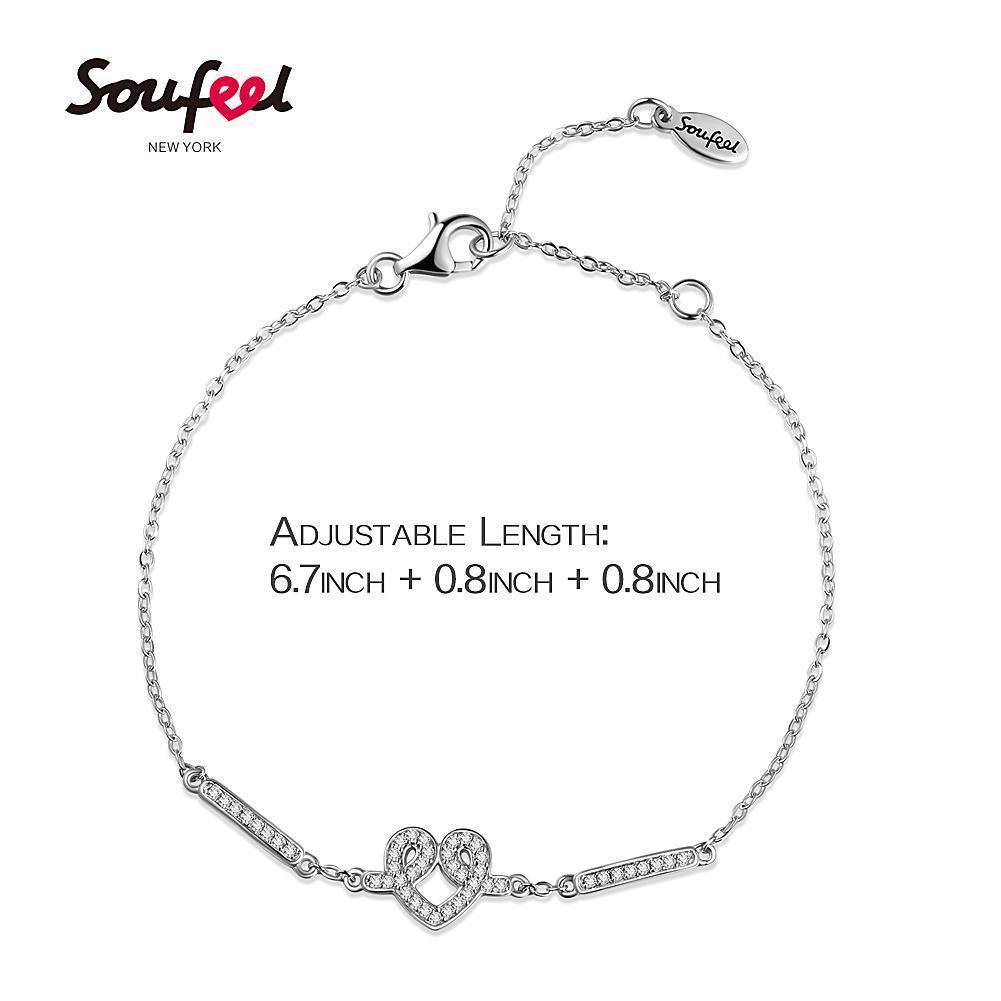 Heart of Romance Silver Bracelet with CZ - Length Adjustable - soufeelus