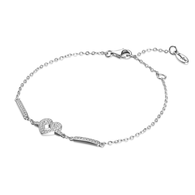 Heart of Romance Silver Bracelet with CZ - Length Adjustable - soufeelus