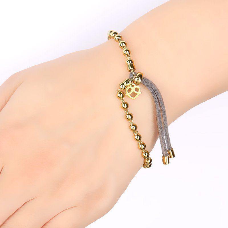 Lucky Beads Bracelet 14k Gold Plated Silver - Length Adjustable - soufeelus