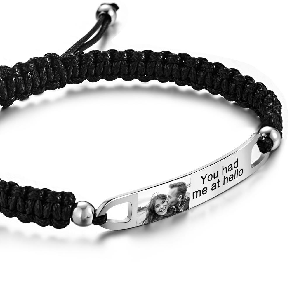 Customized Picture Name or Text Engraved Stainless Steel ID Braided Bracelet Wristband Jewelry Valentines Day Father's Day Gift - soufeelus