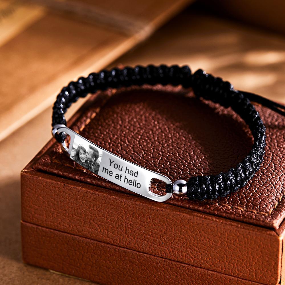 Customized Picture Name or Text Engraved Stainless Steel ID Braided Bracelet Wristband Jewelry Valentines Day Father's Day Gift - soufeelus