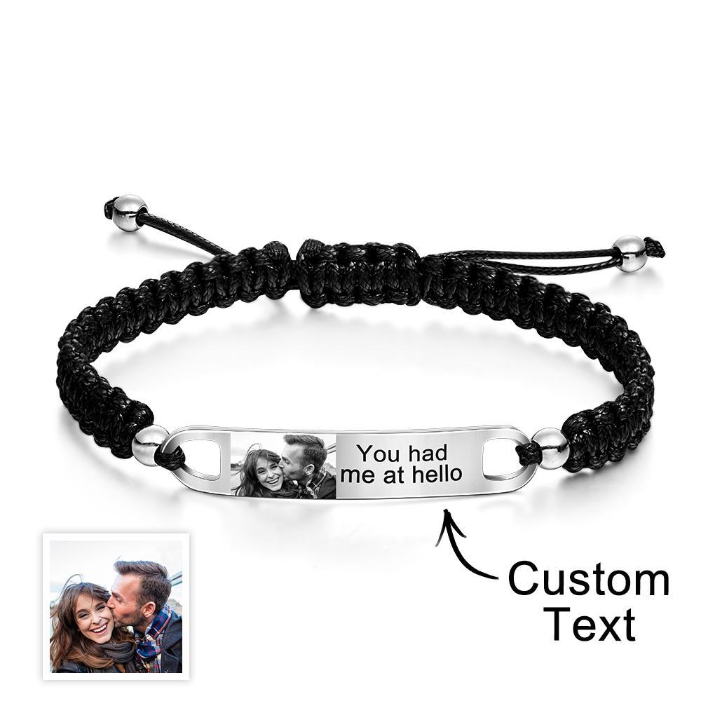 Customized Picture Name or Text Engraved Stainless Steel ID Braided Bracelet Wristband Jewelry Valentines Day Father's Day Gift - soufeelus
