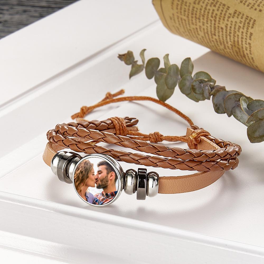 Customized Leather Bracelet DIY Photo Print Snap Button Sublimation Snap Charm Bracelet - soufeelus