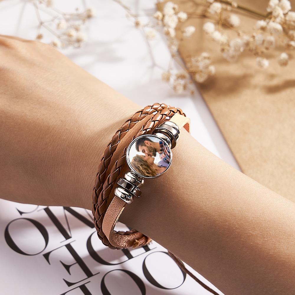 Customized Leather Bracelet DIY Photo Print Snap Button Sublimation Snap Charm Bracelet - soufeelus