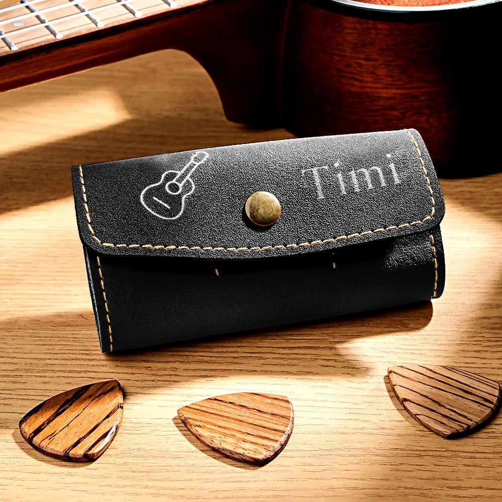 Custom Engraved Guitar Pick Holder Leather Storage Bag Gift for Guitarist - soufeelus