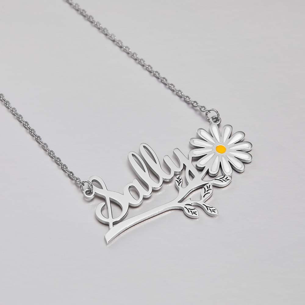 Daisy  Flower Name Necklace Personalized Floral Name Necklace Jewelry Gift For Her - soufeelus