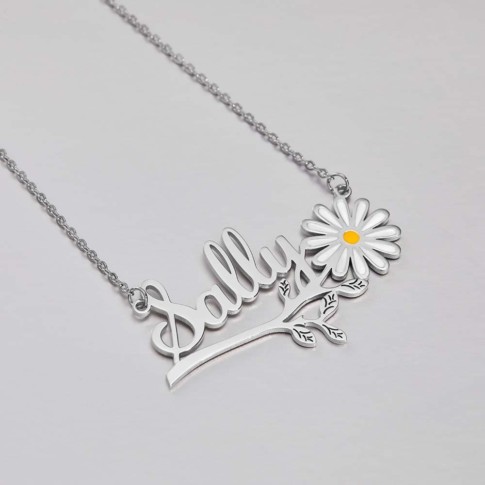 Daisy Flower Name Necklace Personalized Floral Name Necklace Jewelry Gift For Her - soufeelus