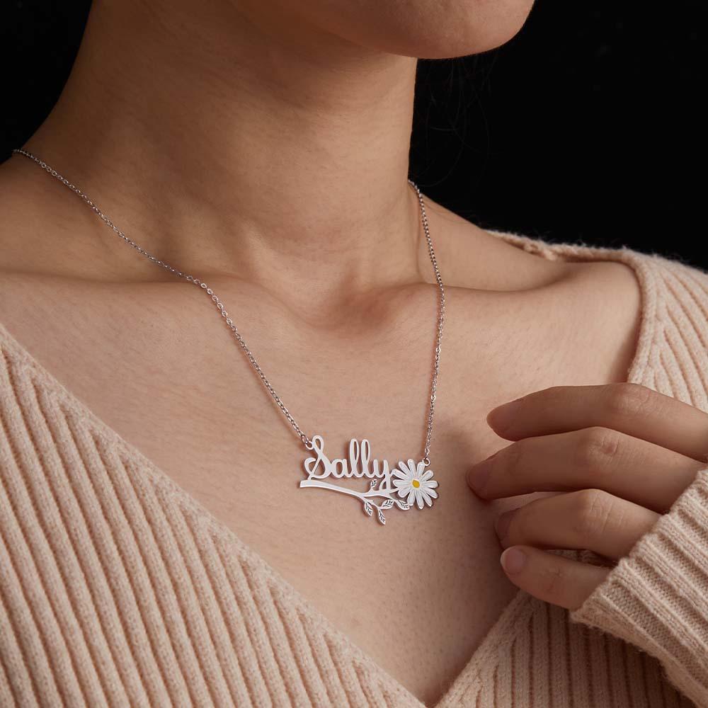 Daisy Flower Name Necklace Personalized Floral Name Necklace Jewelry Gift For Her - soufeelus