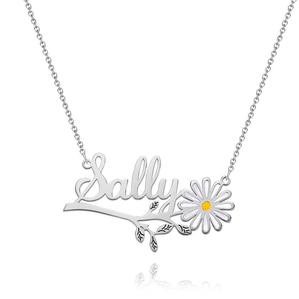 Daisy Flower Name Necklace Personalized Floral Name Necklace Jewelry Gift For Her - soufeelus