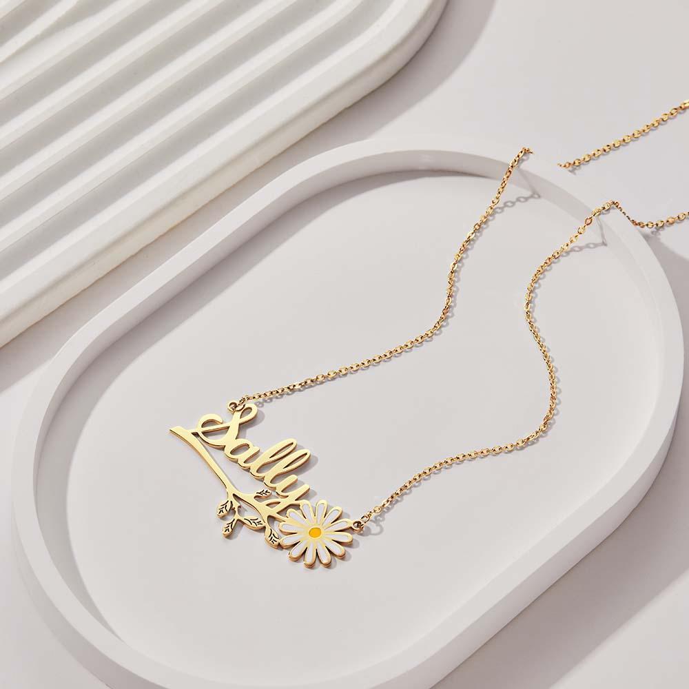 Daisy Flower Name Necklace Personalized Floral Name Necklace Jewelry Gift For Her - soufeelus