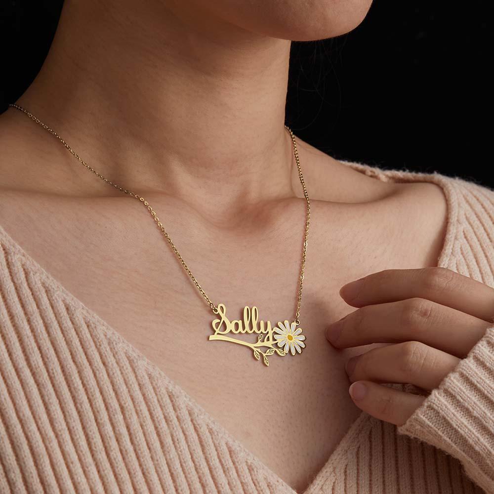 Daisy Flower Name Necklace Personalized Floral Name Necklace Jewelry Gift For Her - soufeelus
