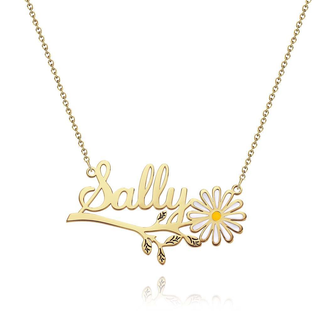 Daisy Flower Name Necklace Personalized Floral Name Necklace Jewelry Gift For Her - soufeelus