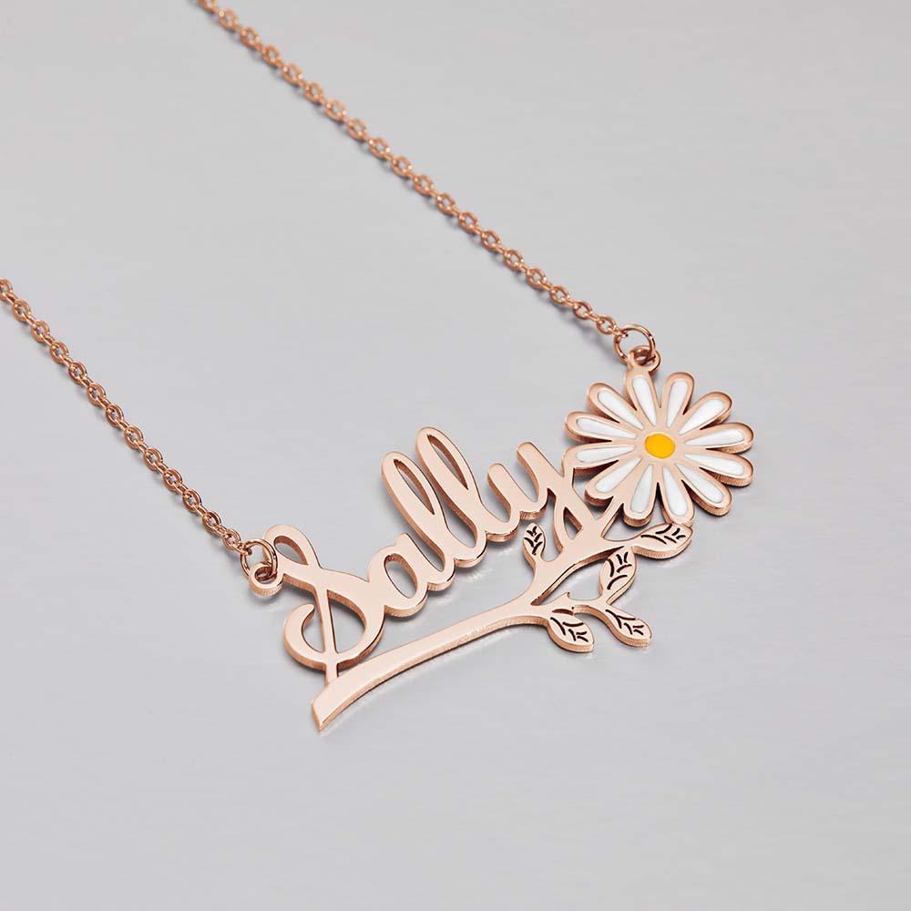 Daisy Flower Name Necklace Personalized Floral Name Necklace Jewelry Gift For Her - soufeelus