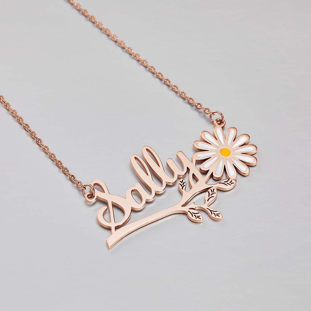 Daisy  Flower Name Necklace Personalized Floral Name Necklace Jewelry Gift For Her - soufeelus