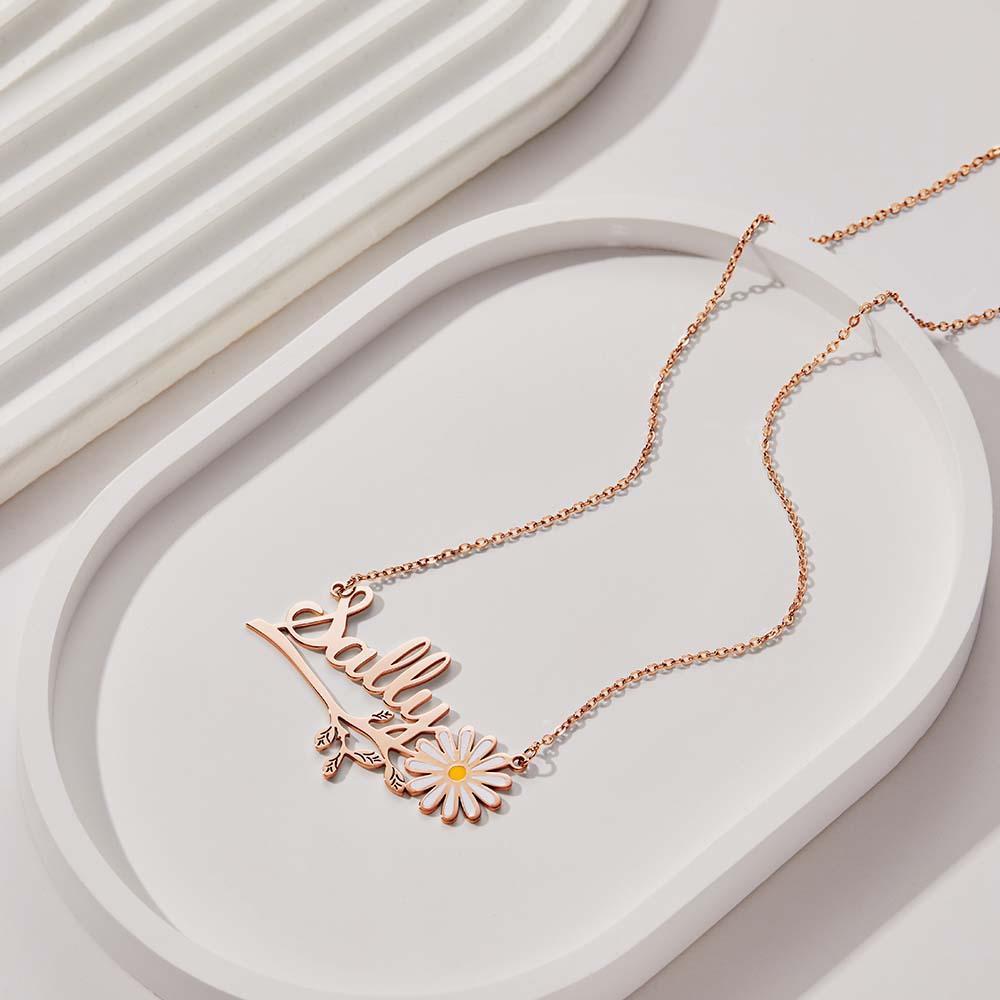 Daisy Flower Name Necklace Personalized Floral Name Necklace Jewelry Gift For Her - soufeelus