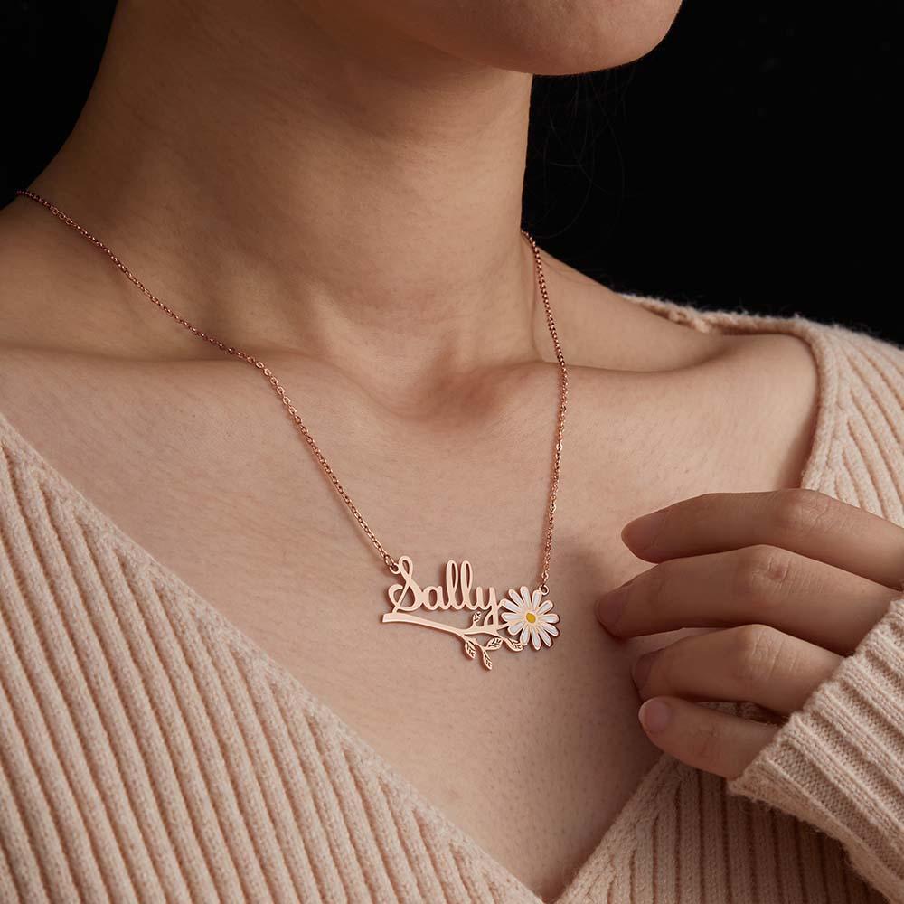 Daisy Flower Name Necklace Personalized Floral Name Necklace Jewelry Gift For Her - soufeelus