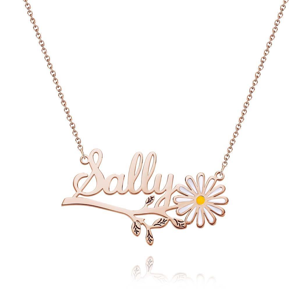 Daisy Flower Name Necklace Personalized Floral Name Necklace Jewelry Gift For Her - soufeelus