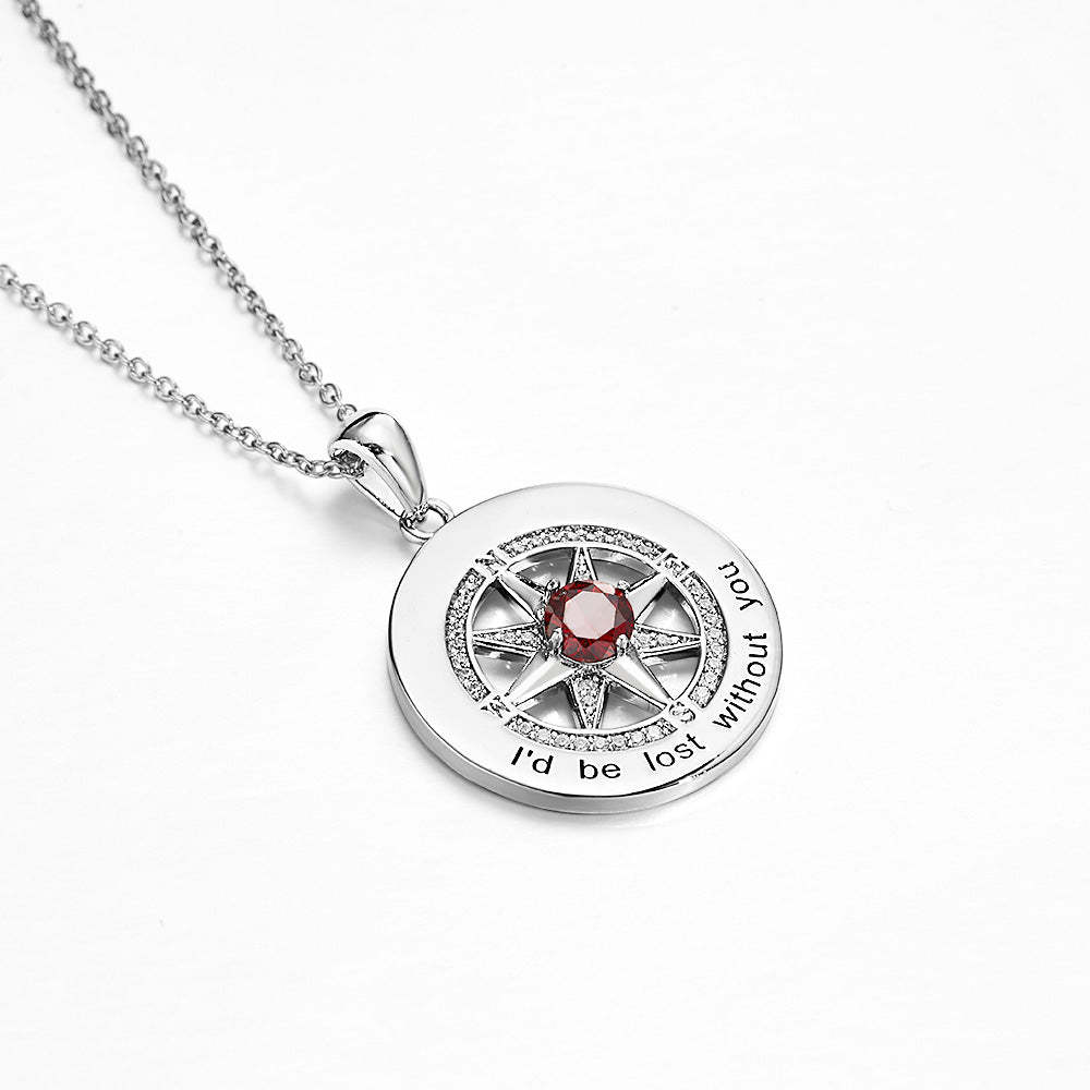 Compass Birthstone Necklace Personalized Engraved Jewelry Gifts For Her - soufeelus