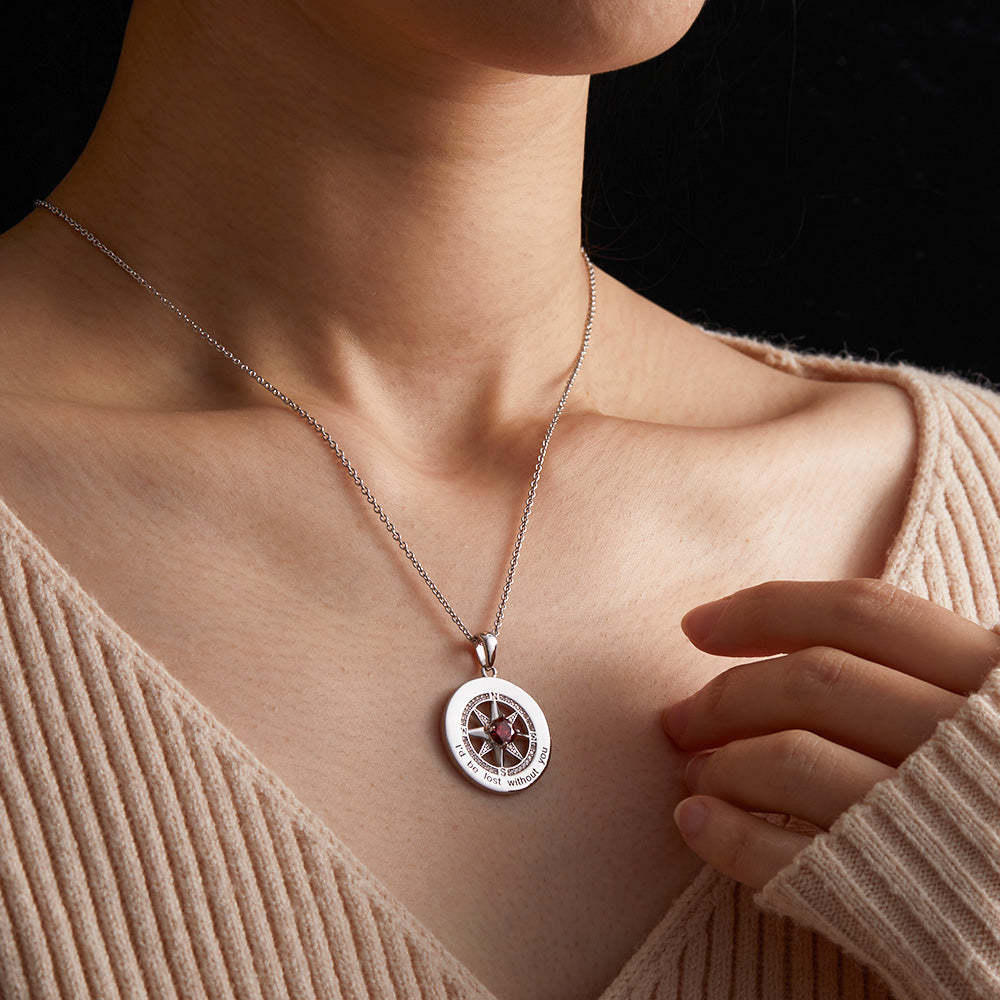 Compass Birthstone Necklace Personalized Engraved Jewelry Gifts For Her - soufeelus