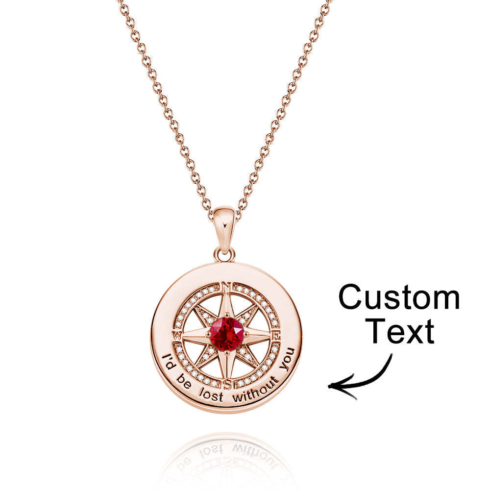Compass Birthstone Necklace Personalized Engraved Jewelry Gifts For Her - soufeelus